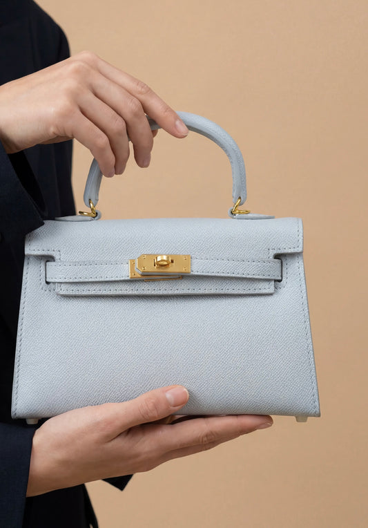The Essential Bag- Blue Ciel, Gold hardware